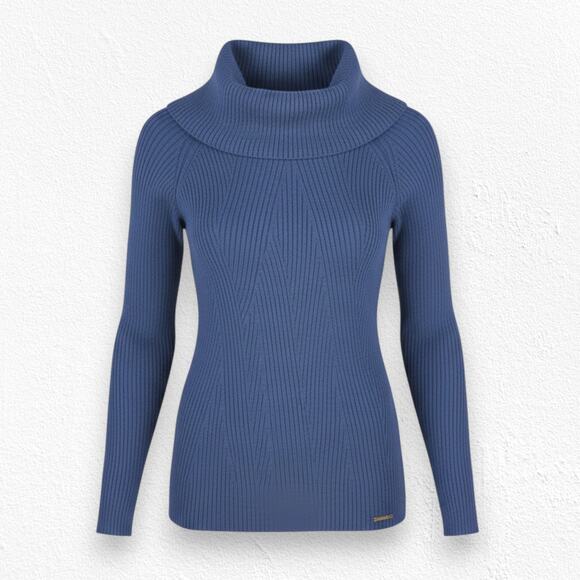 MICHAEL Michael Kors Sweaters - Michael Michael Kors Navy Blue Ribbed Off Shoulder Designer Sweater Size Large